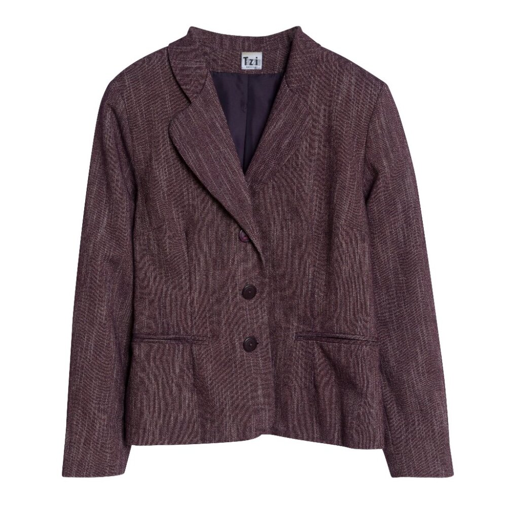 Tazzia Oy (Finland) Barleycorn Tweed Wool Cloverleaf Blazer Garnet : L